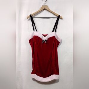 Cinema Etoile Santa Christmas Velvet Top Womens 2X Red Holiday Casual Retro